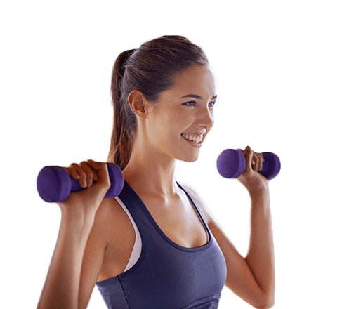 Young woman is working out with weights